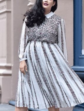 Lane Bryant - Girl With Curves White Dress with Black and Plum Leopard Print